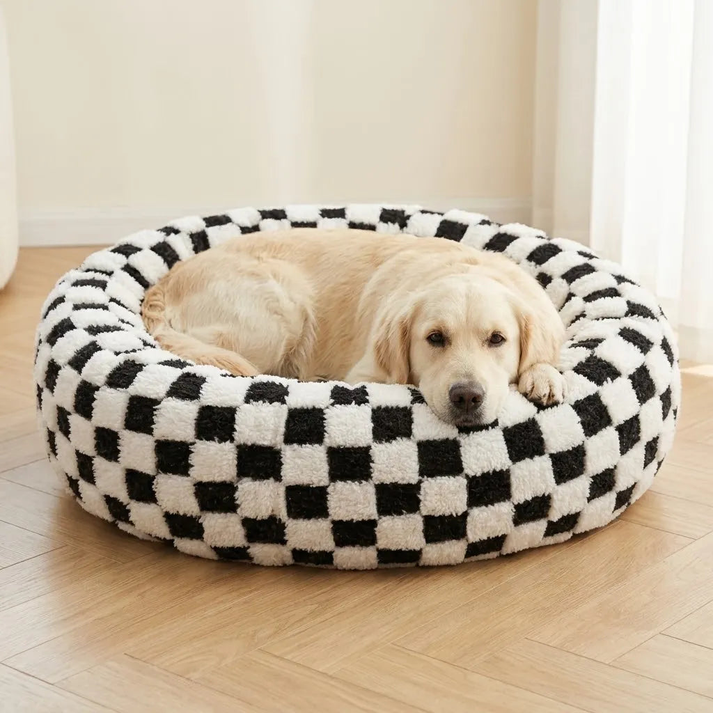 Panier Rond Chien Bords Surélevés | Lavable Machine, Toutes Tailles, Golden & Labrador