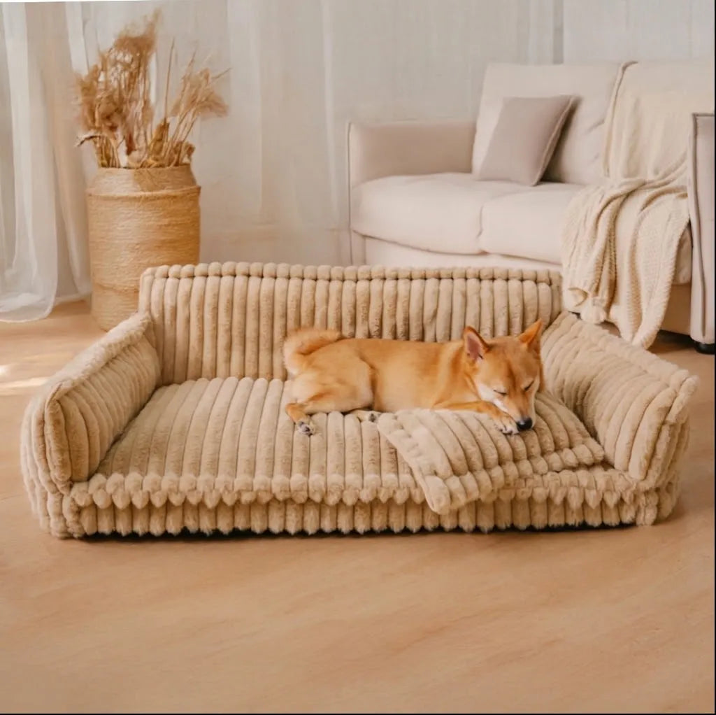 Canapé Moelleux Double Accoudoir pour Chien | Fausse Fourrure, Soutien Articulaire, 8 Coloris
