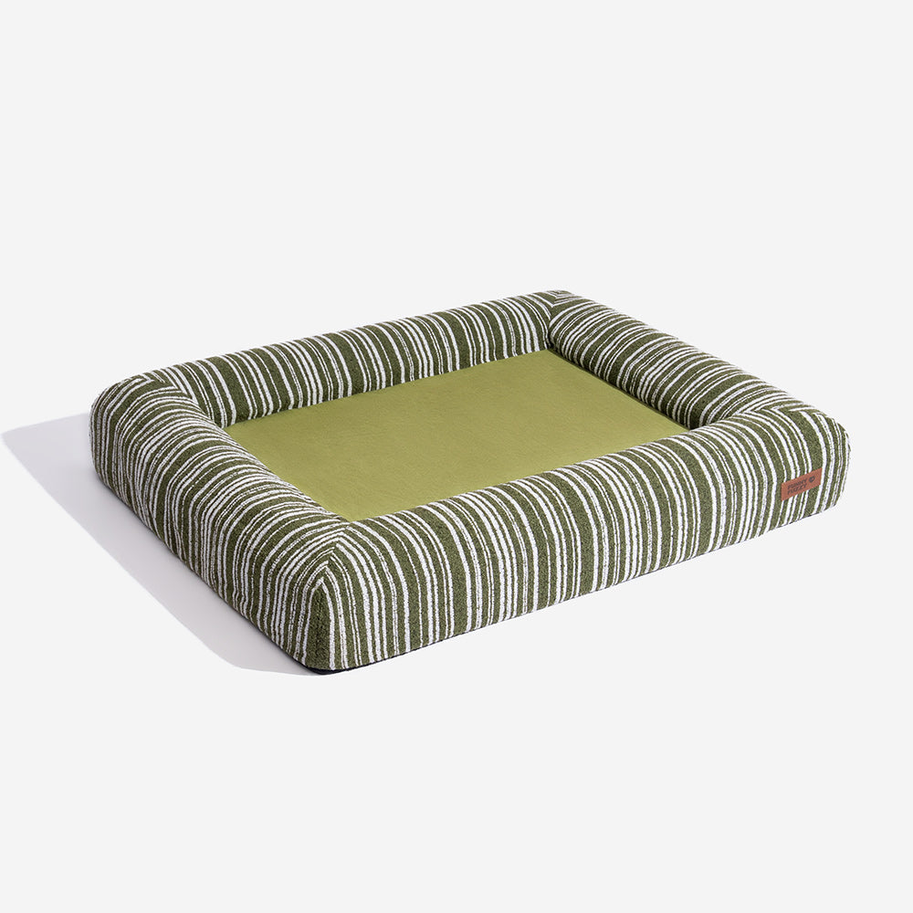 Lit Orthopédique Rayé Toutes Saisons pour Chien | Base Gaufrée, Rebords Bolster, Lavable, Antidérapant