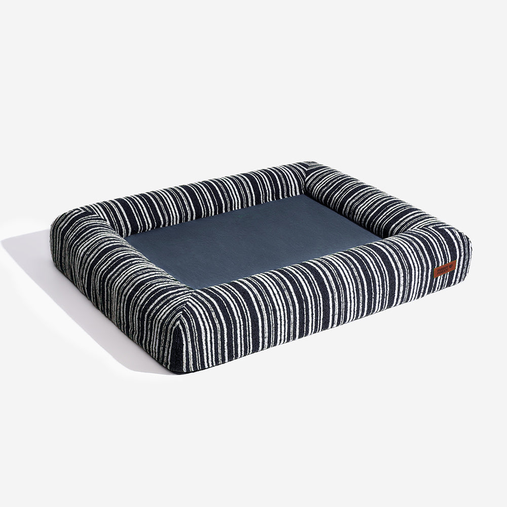 Lit Orthopédique Rayé Toutes Saisons pour Chien | Base Gaufrée, Rebords Bolster, Lavable, Antidérapant