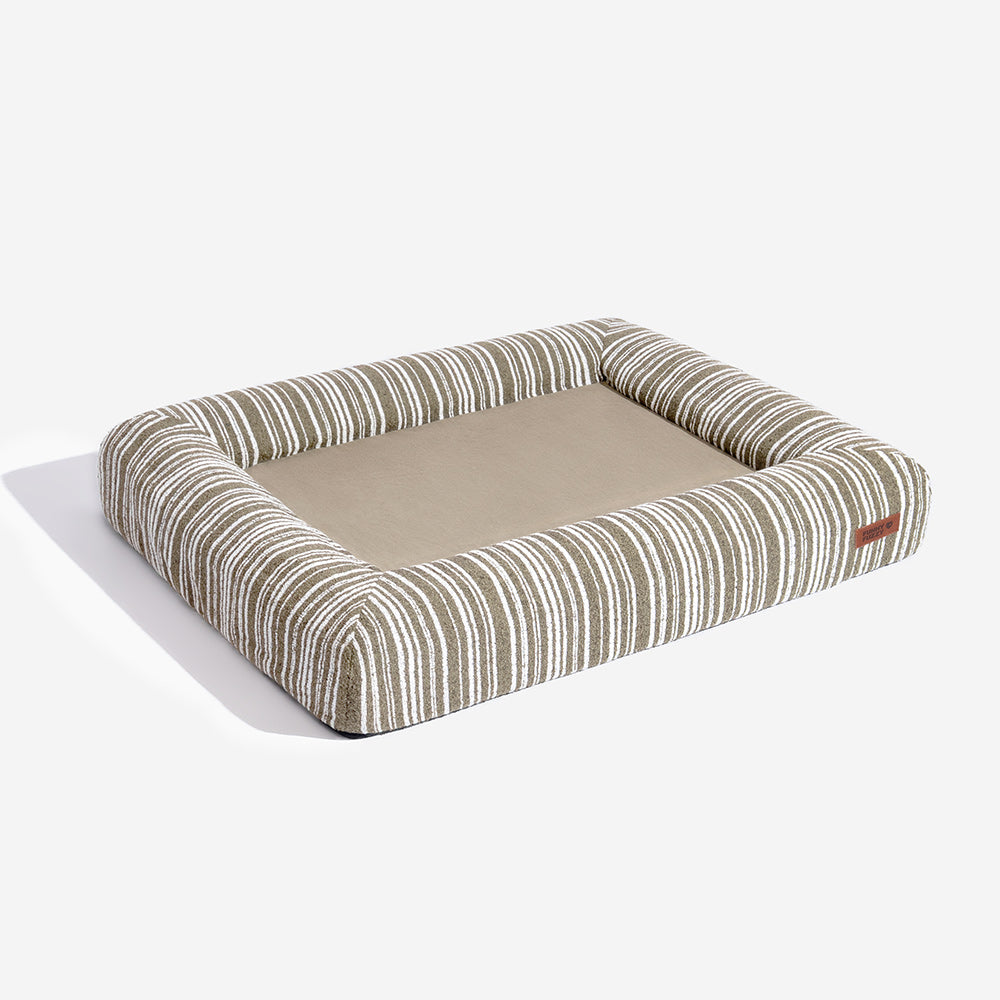 Lit Orthopédique Rayé Toutes Saisons pour Chien | Base Gaufrée, Rebords Bolster, Lavable, Antidérapant