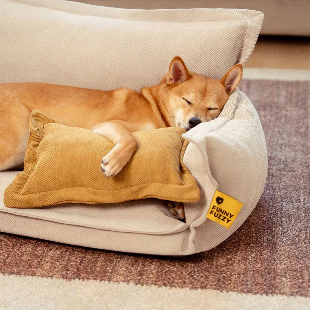 Lit Orthopédique Chenille Double Couche avec Oreiller | Toutes Saisons, Amovible, Lavable