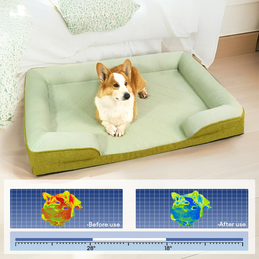 Grand Sofa Orthopédique Rafraîchissant pour Chien | Rebords Bolster, Respirant, Multi-Chiens, Lavable