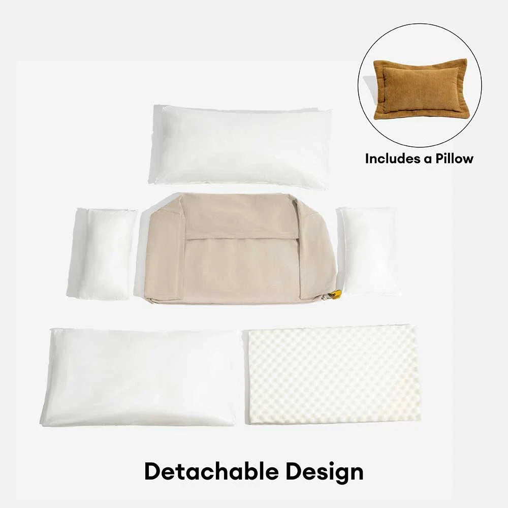 Lit Orthopédique Chenille Double Couche avec Oreiller | Toutes Saisons, Amovible, Lavable