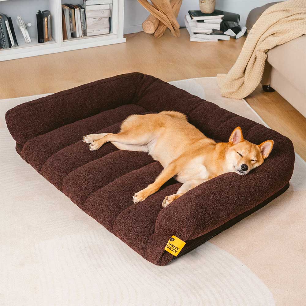 Grand Sofa Double Appui-Tête Orthopédique pour Chien | Bolster & Dossier, Teddy Fleece, Chaud