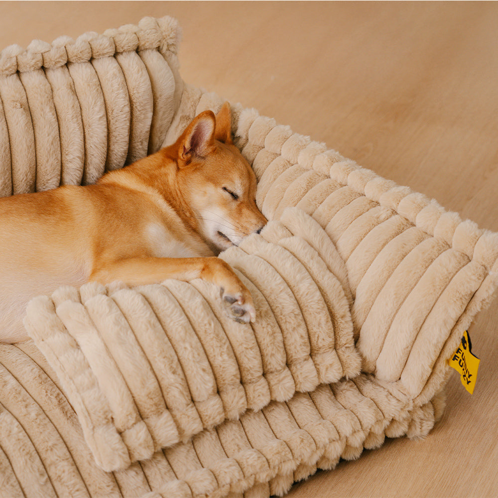 Sofa Orthopédique Best-Seller avec Appui-Tête pour Chien | Mousse Gaufrée, Fausse Fourrure, 8 Coloris