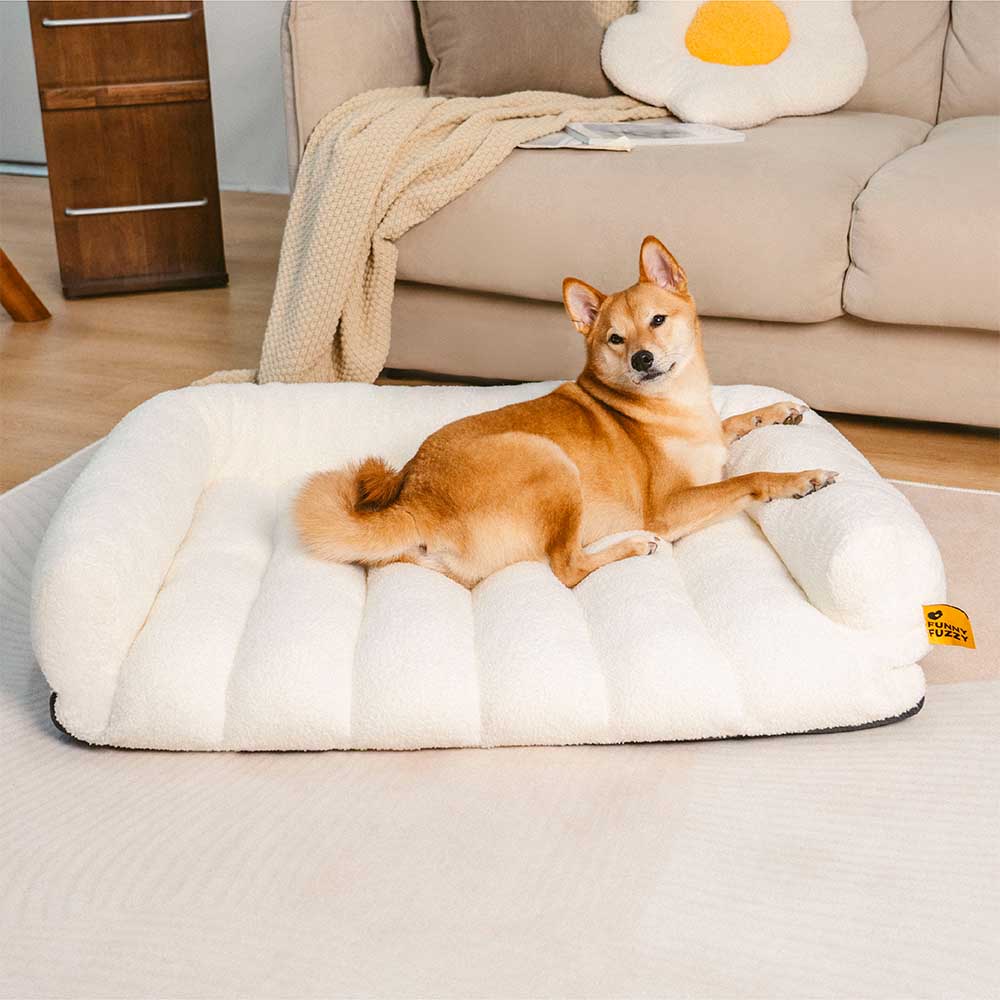 Grand Sofa Double Appui-Tête Orthopédique pour Chien | Bolster & Dossier, Teddy Fleece, Chaud