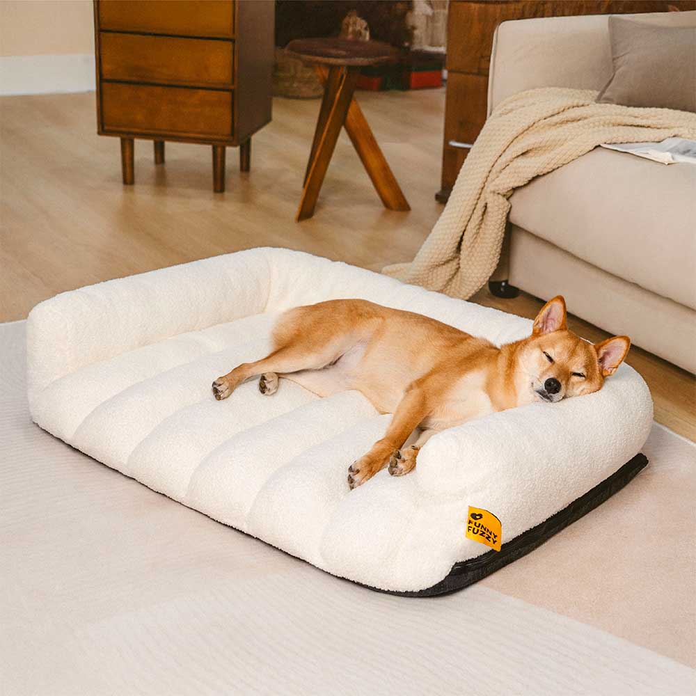 Grand Sofa Double Appui-Tête Orthopédique pour Chien | Bolster & Dossier, Teddy Fleece, Chaud
