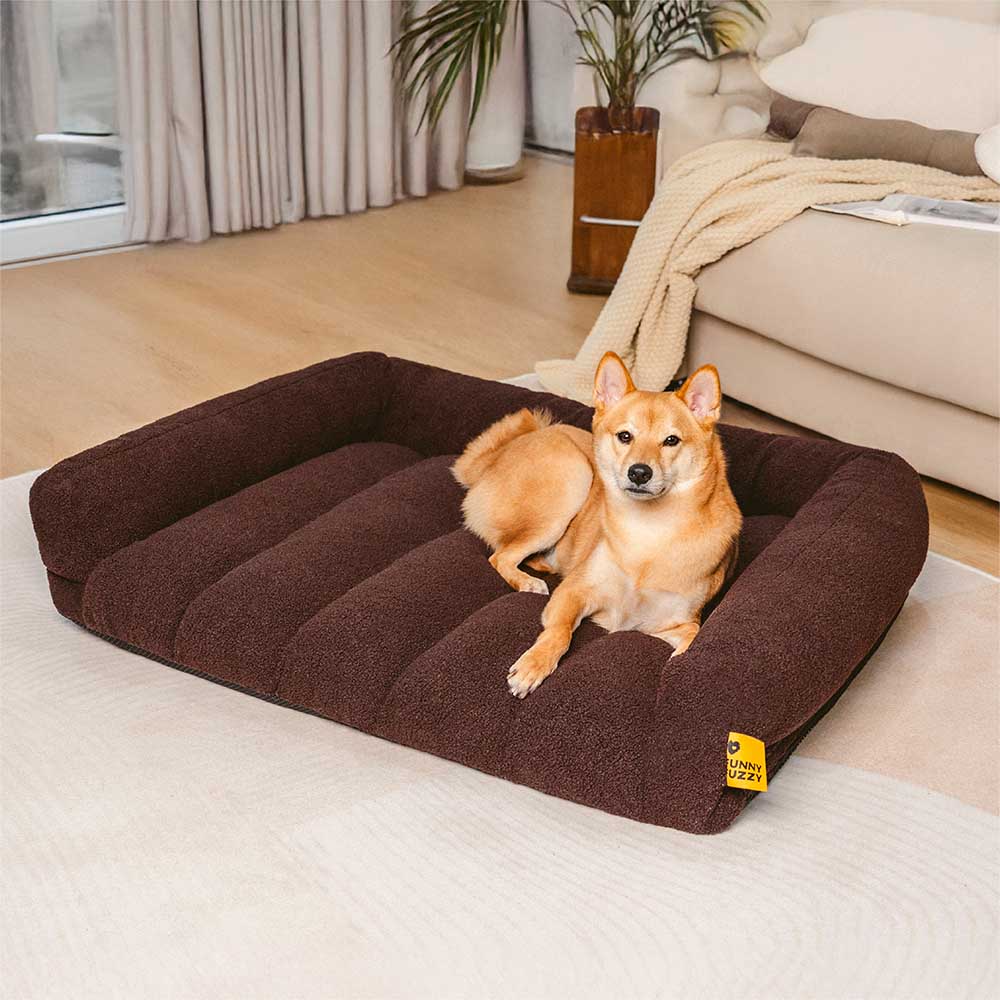 Grand Sofa Double Appui-Tête Orthopédique pour Chien | Bolster & Dossier, Teddy Fleece, Chaud