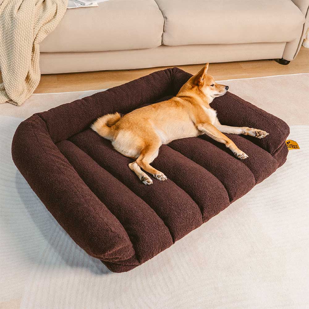 Grand Sofa Double Appui-Tête Orthopédique pour Chien | Bolster & Dossier, Teddy Fleece, Chaud