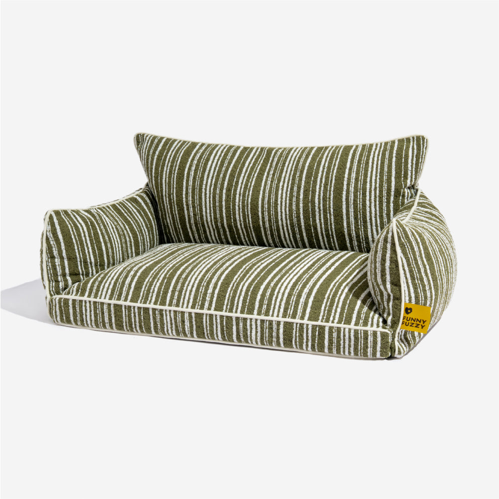 Sofa Rayé Bolster Orthopédique pour Chien | Base Gaufrée, Lavable, Antidérapant, Toutes Tailles