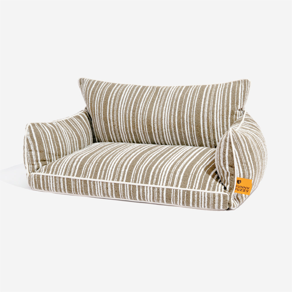 Sofa Rayé Bolster Orthopédique pour Chien | Base Gaufrée, Lavable, Antidérapant, Toutes Tailles