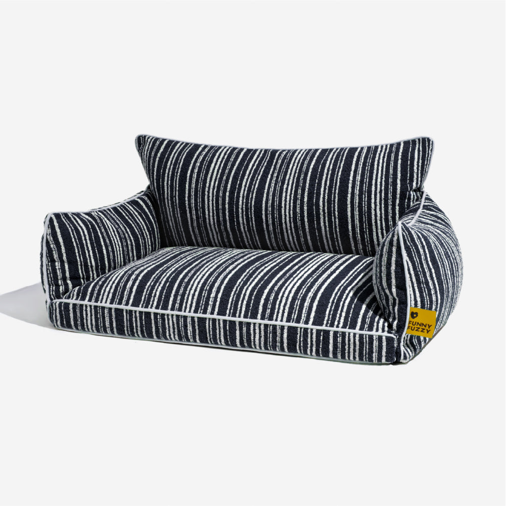 Sofa Rayé Bolster Orthopédique pour Chien | Base Gaufrée, Lavable, Antidérapant, Toutes Tailles