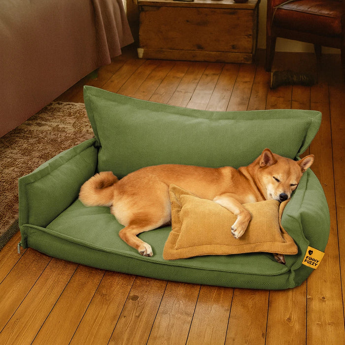 Lit Orthopédique Chenille Double Couche avec Oreiller | Toutes Saisons, Amovible, Lavable