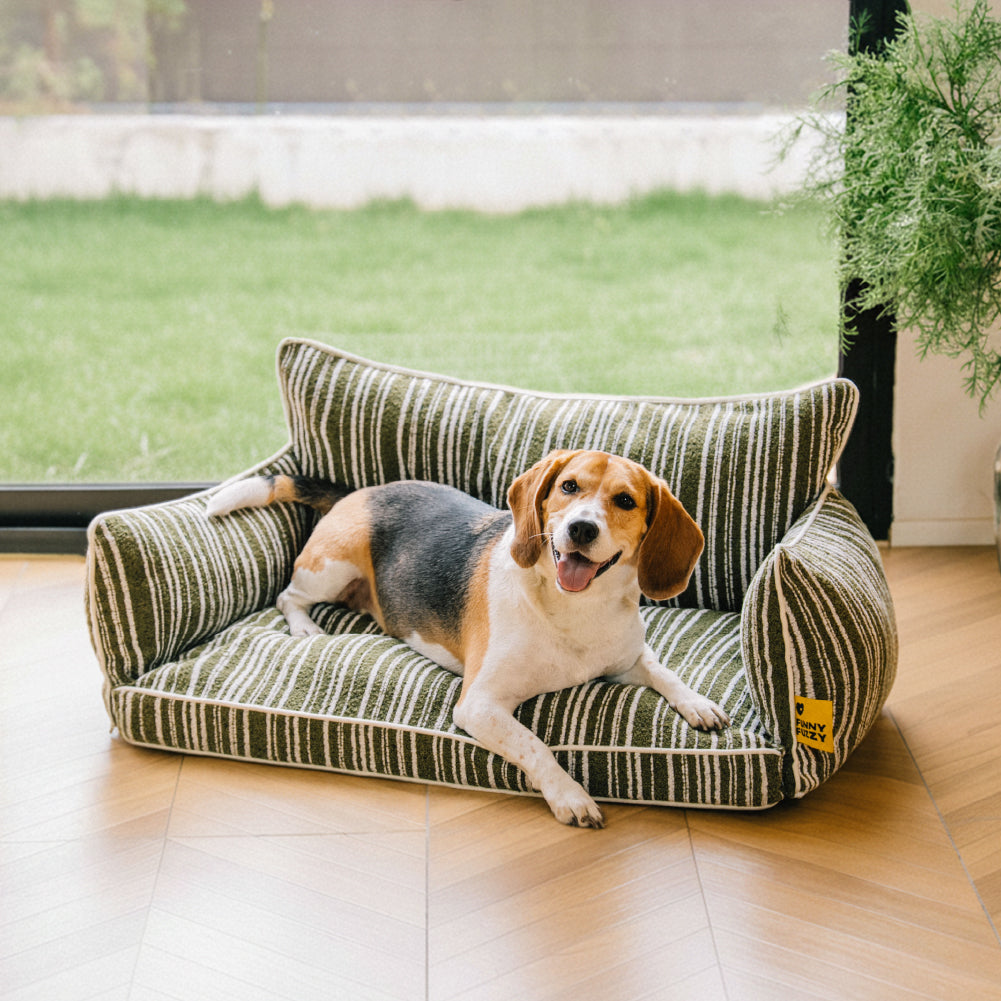 Sofa Rayé Bolster Orthopédique pour Chien | Base Gaufrée, Lavable, Antidérapant, Toutes Tailles