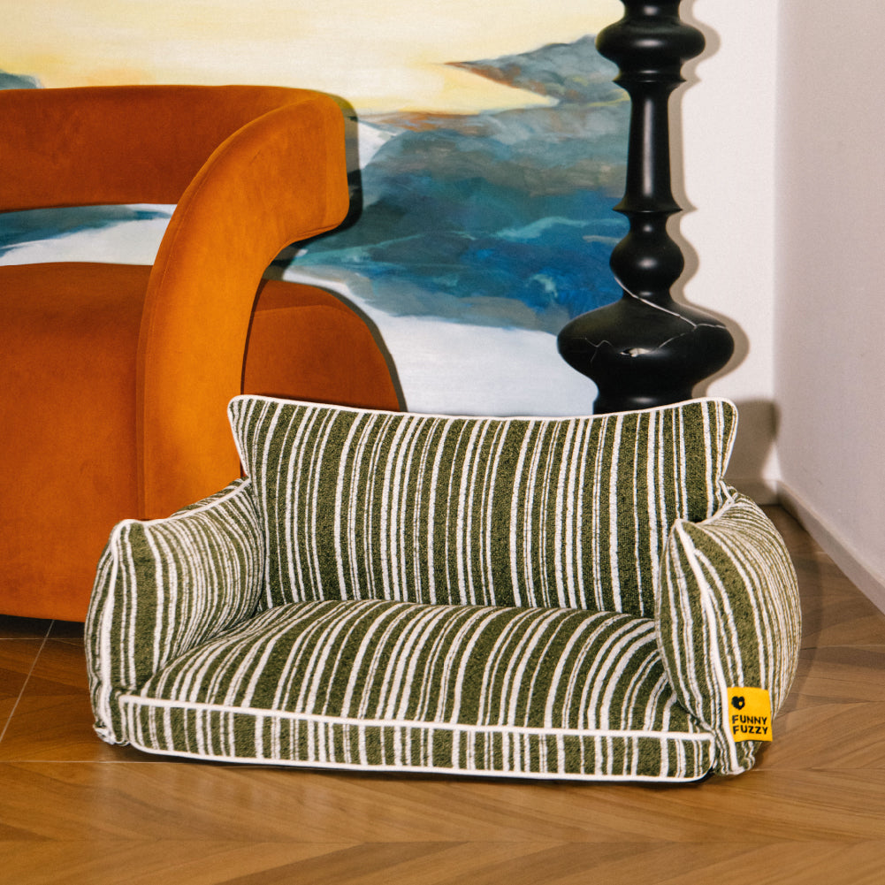 Sofa Rayé Bolster Orthopédique pour Chien | Base Gaufrée, Lavable, Antidérapant, Toutes Tailles