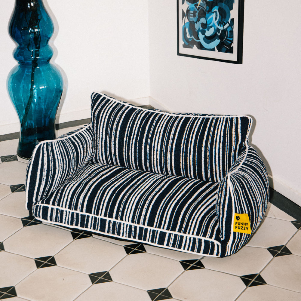 Sofa Rayé Bolster Orthopédique pour Chien | Base Gaufrée, Lavable, Antidérapant, Toutes Tailles