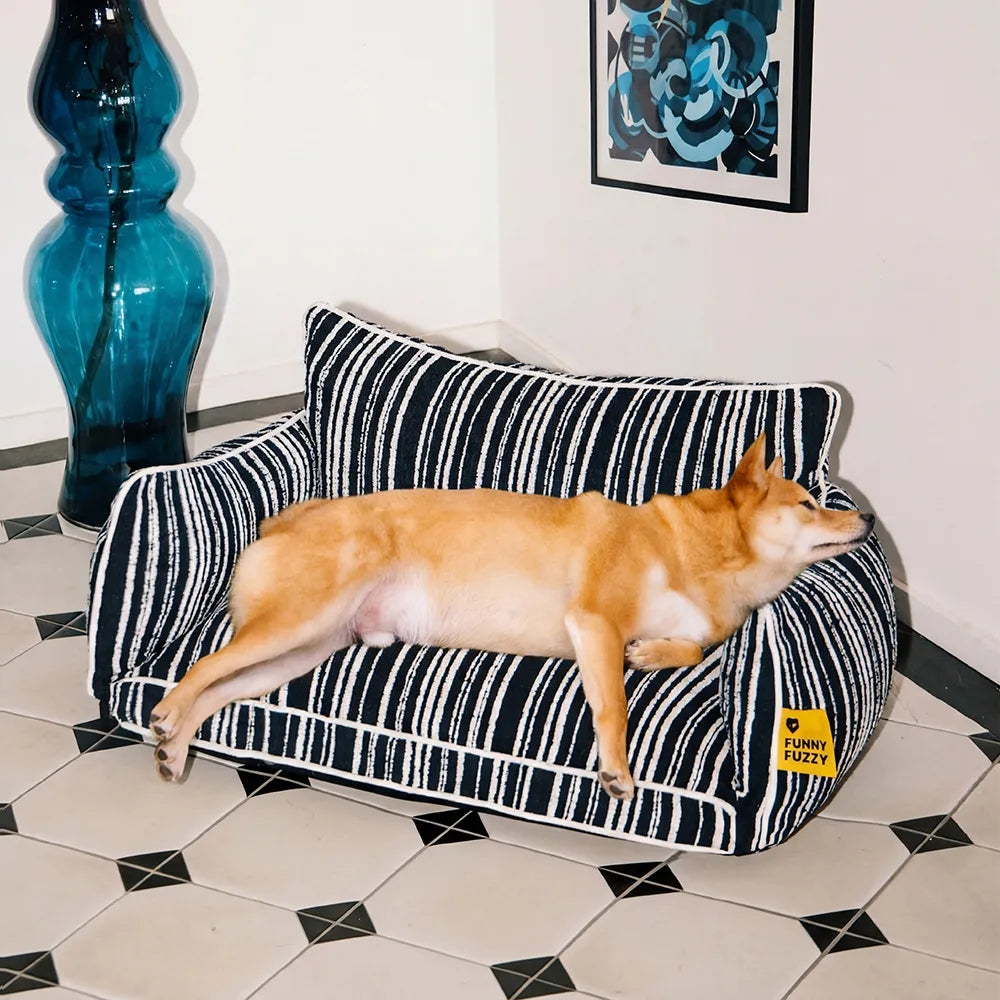 Sofa Rayé Bolster Orthopédique pour Chien | Base Gaufrée, Lavable, Antidérapant, Toutes Tailles