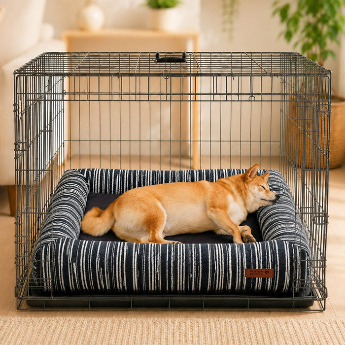 Lit Orthopédique Rayé Toutes Saisons pour Chien | Base Gaufrée, Rebords Bolster, Lavable, Antidérapant