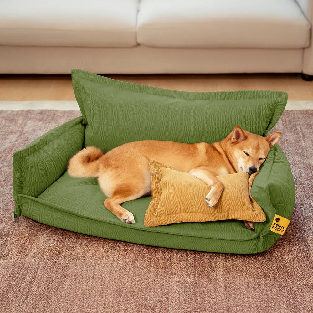 Lit Orthopédique Chenille Double Couche avec Oreiller | Toutes Saisons, Amovible, Lavable