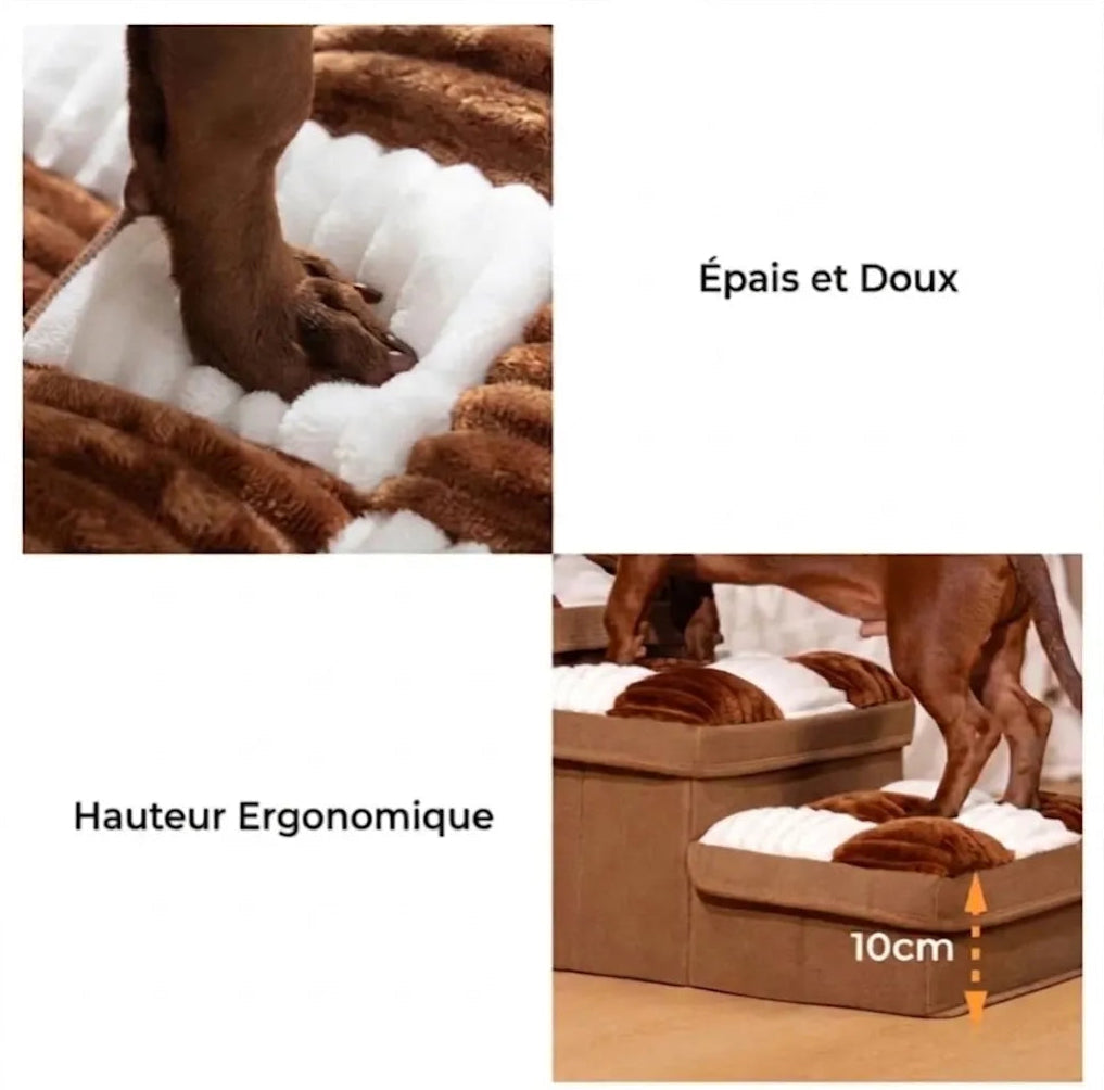 Escalier pour chien 2 marches, coloris marron, motif damier