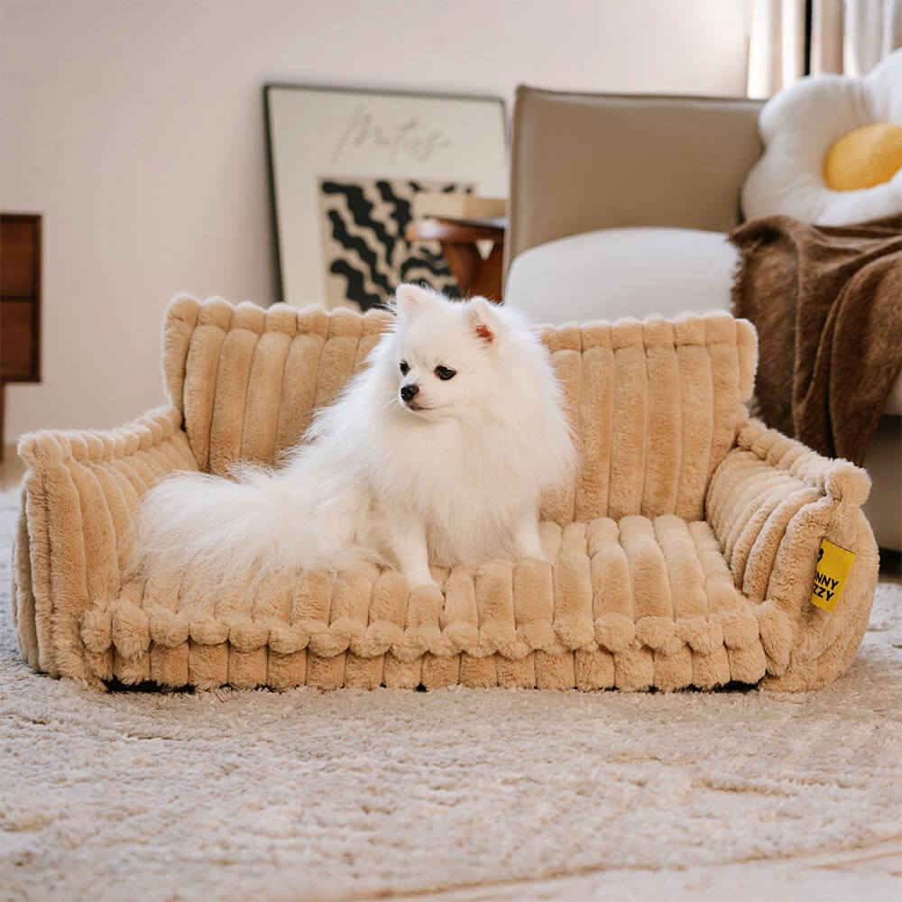 Sofa Orthopédique Best-Seller avec Appui-Tête pour Chien | Mousse Gaufrée, Fausse Fourrure, 8 Coloris