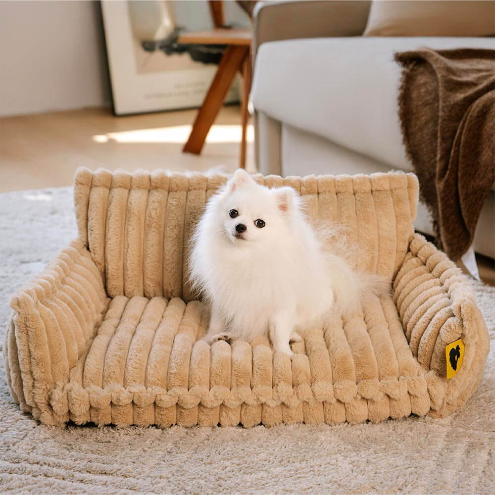 Sofa Orthopédique Best-Seller avec Appui-Tête pour Chien | Mousse Gaufrée, Fausse Fourrure, 8 Coloris