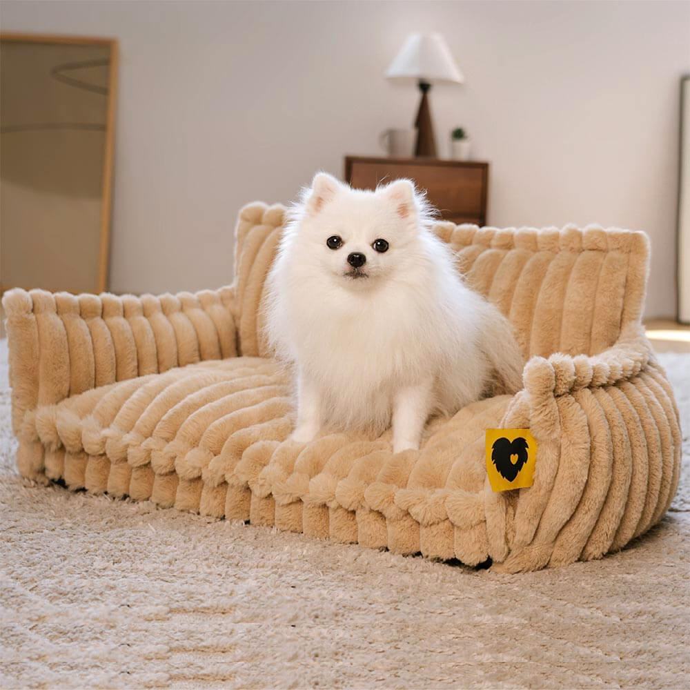 Sofa Orthopédique Best-Seller avec Appui-Tête pour Chien | Mousse Gaufrée, Fausse Fourrure, 8 Coloris