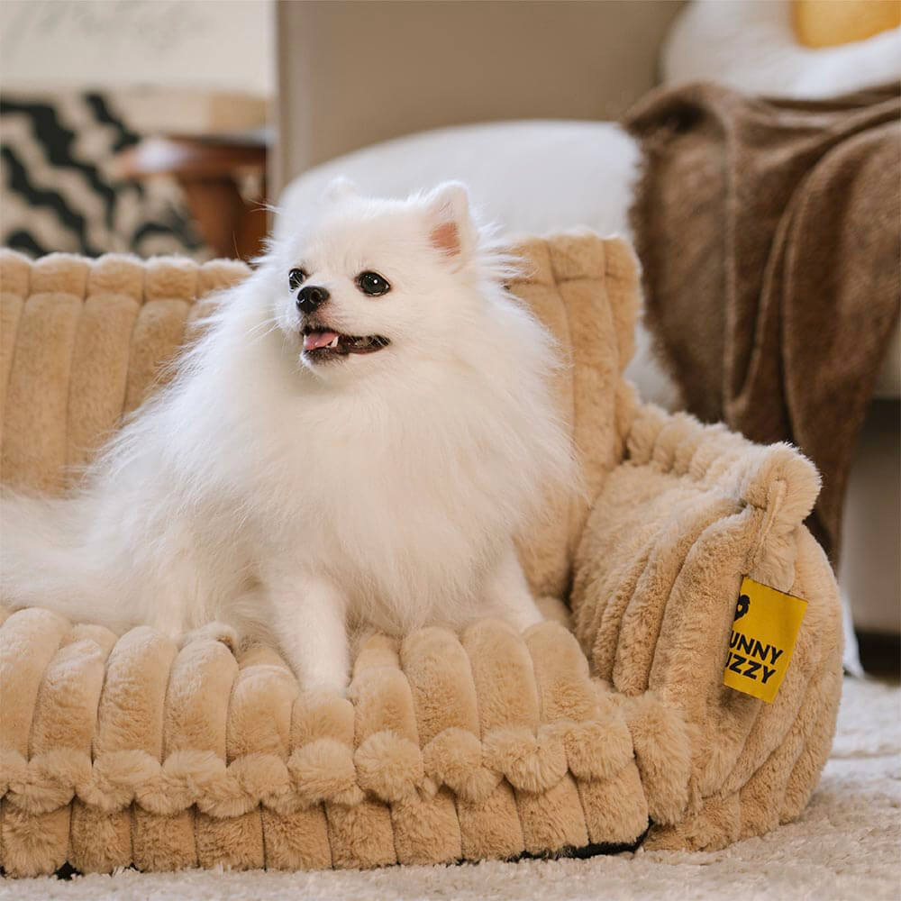 Sofa Orthopédique Best-Seller avec Appui-Tête pour Chien | Mousse Gaufrée, Fausse Fourrure, 8 Coloris