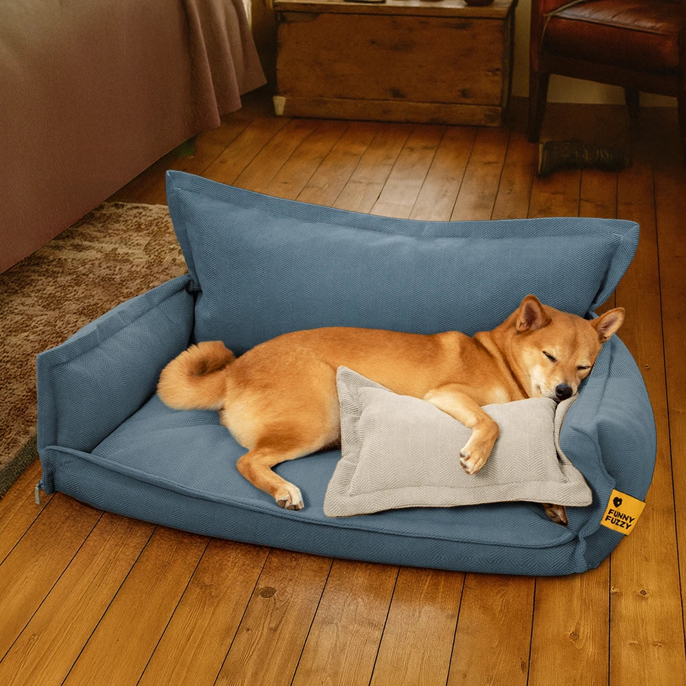 Lit Orthopédique Chenille Double Couche avec Oreiller | Toutes Saisons, Amovible, Lavable
