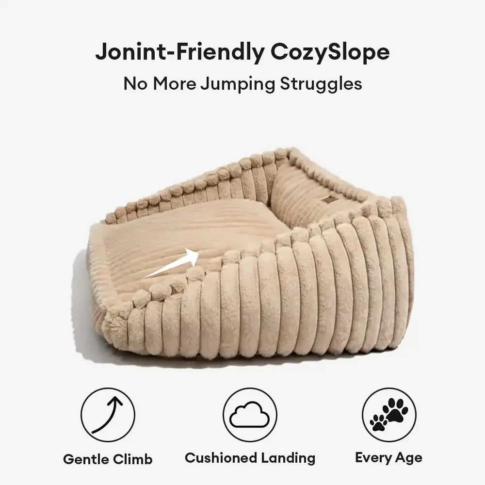 Sofa Orthopédique avec Rampe CozySlope pour Chien Senior | Fausse Fourrure, Antidérapant, Pattes Courtes