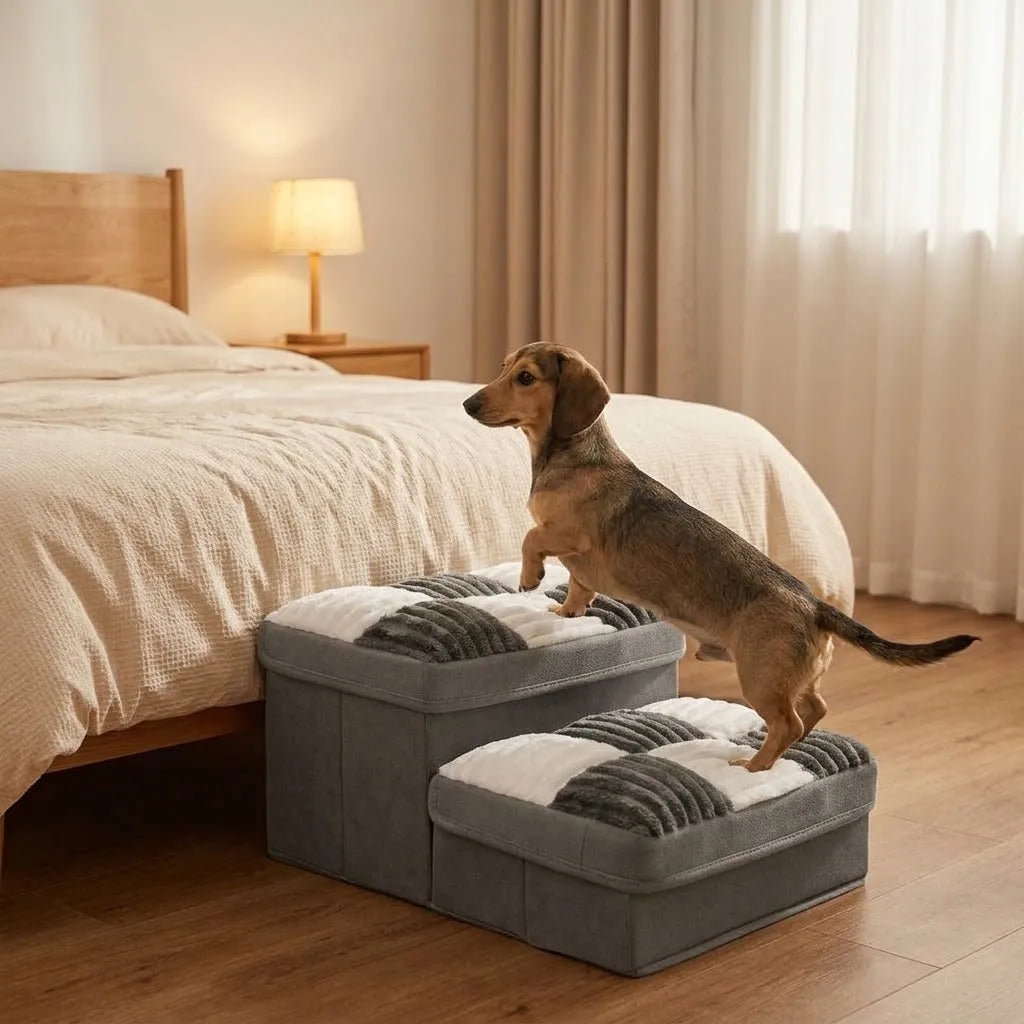 Escalier Orthopédique pour Chien avec Rangement, Pliable & Antidérapant