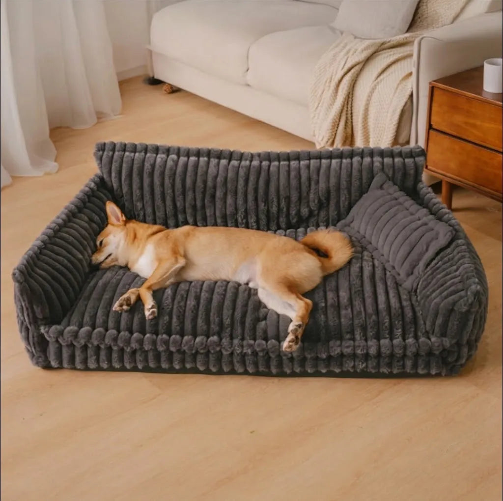Sofa orthopédique pour chien - détail de la mousse gaufrée et du soutien articulaire