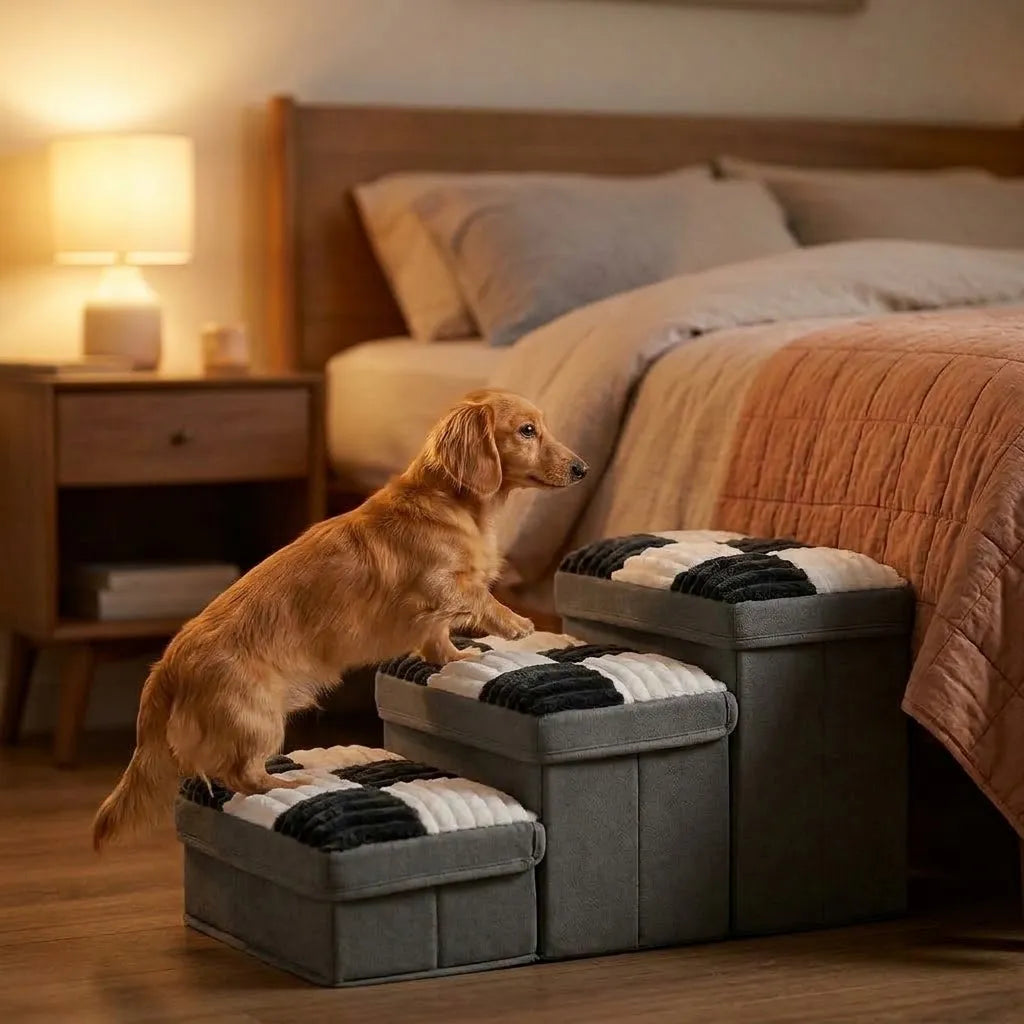 Escalier Orthopédique pour Chien avec Rangement, Pliable & Antidérapant
