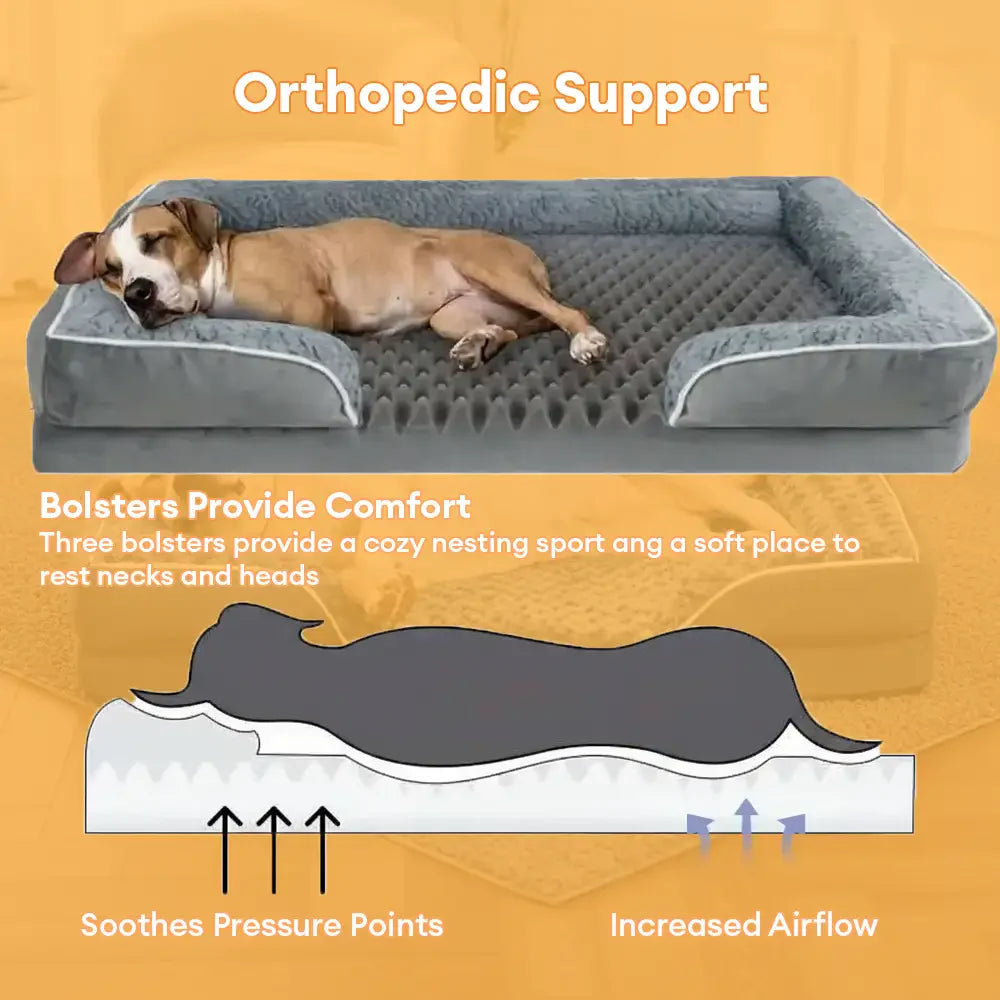 Lit Orthopédique Rebords Amovibles Déperlant pour Chien | Configurable, Soutien Articulaire, Grand Format
