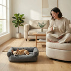 banquette pour chien avec trois parois hautes et assise capitonnee