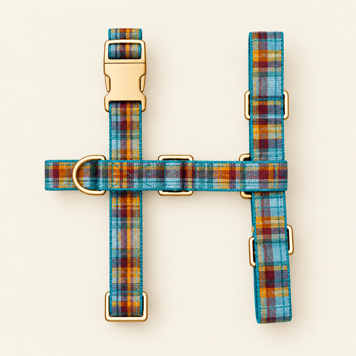 Harnais pour Chien Camden Tartan Turquoise & Orange | Confort Sans Tension sur le Cou, Réglable XS à XL