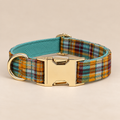 Collier pour Chien Camden Tartan Turquoise & Orange | Réglable XS à XL, Assorti Laisse & Harnais