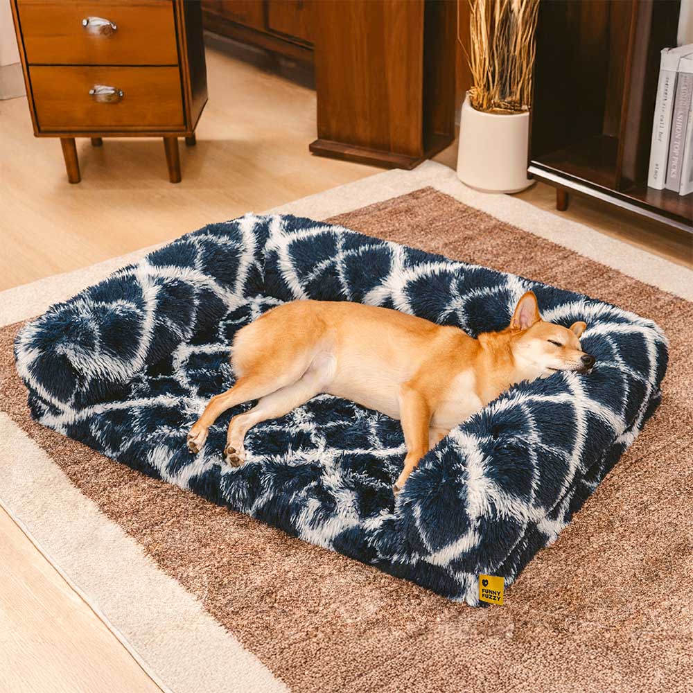 Sofa Écossais Bolster Orthopédique pour Chien | Fausse Fourrure, Chaud, Soutien Articulaire