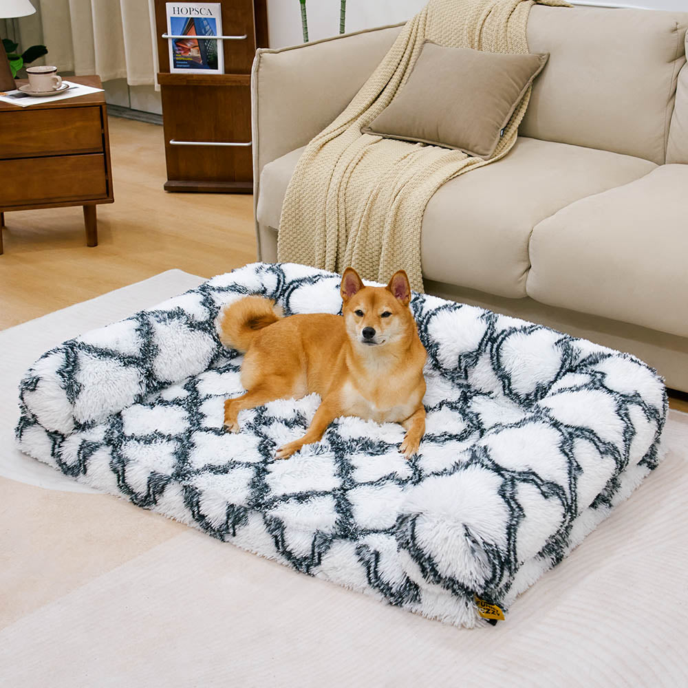 Sofa Écossais Bolster Orthopédique pour Chien | Fausse Fourrure, Chaud, Soutien Articulaire