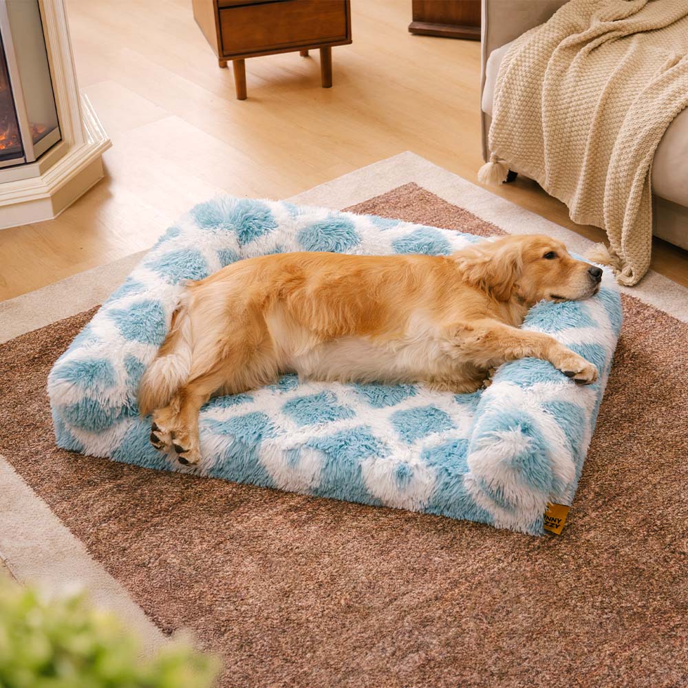 Sofa Écossais Bolster Orthopédique pour Chien | Fausse Fourrure, Chaud, Soutien Articulaire