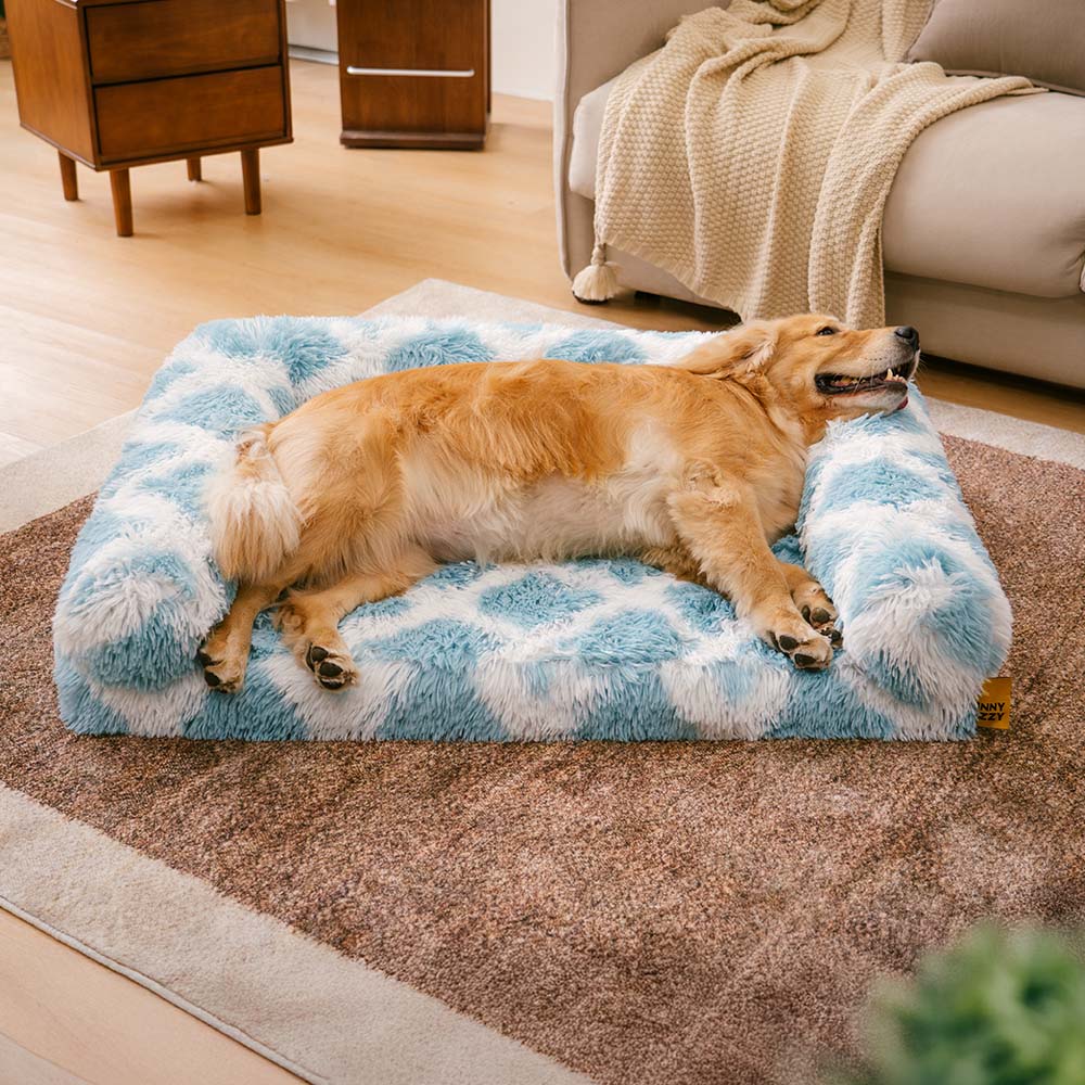 Sofa Écossais Bolster Orthopédique pour Chien | Fausse Fourrure, Chaud, Soutien Articulaire