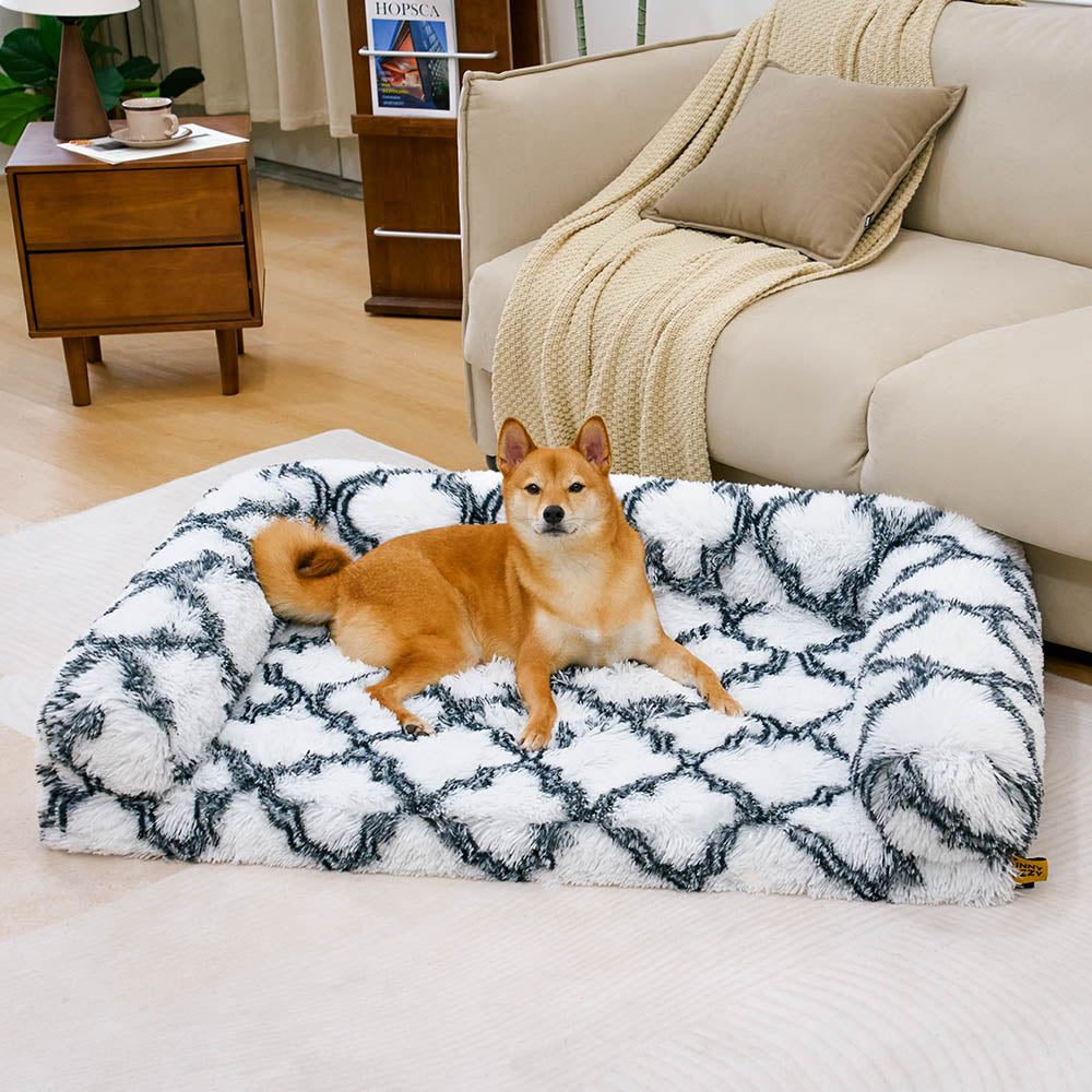 Sofa Écossais Bolster Orthopédique pour Chien | Fausse Fourrure, Chaud, Soutien Articulaire