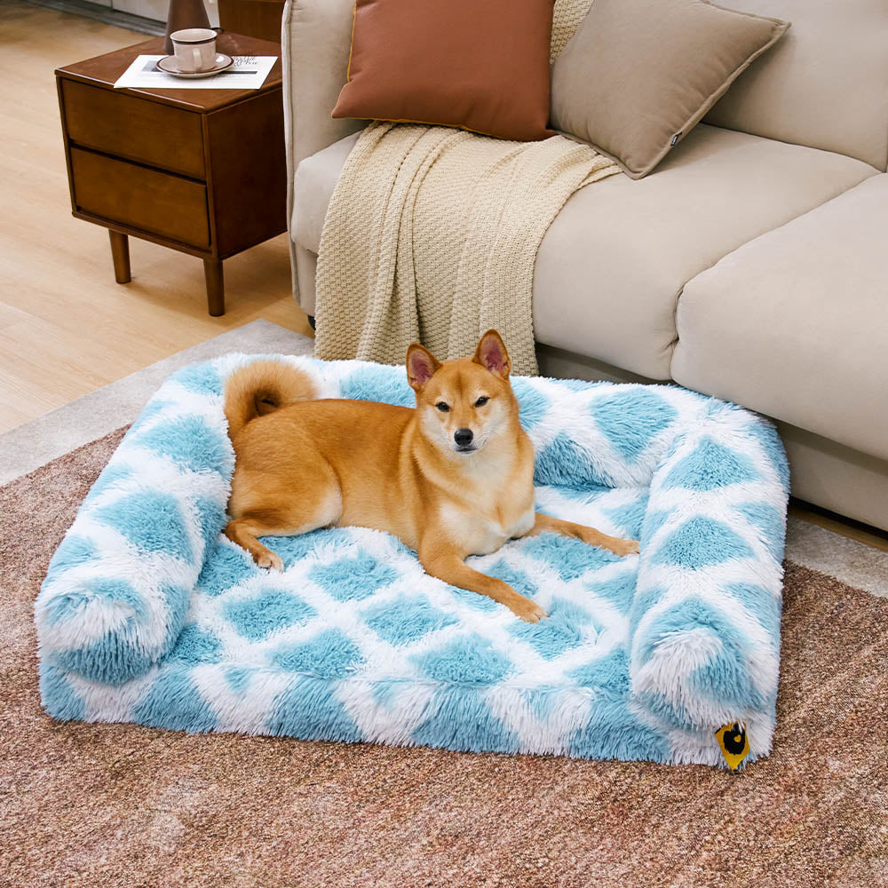 Sofa Écossais Bolster Orthopédique pour Chien | Fausse Fourrure, Chaud, Soutien Articulaire
