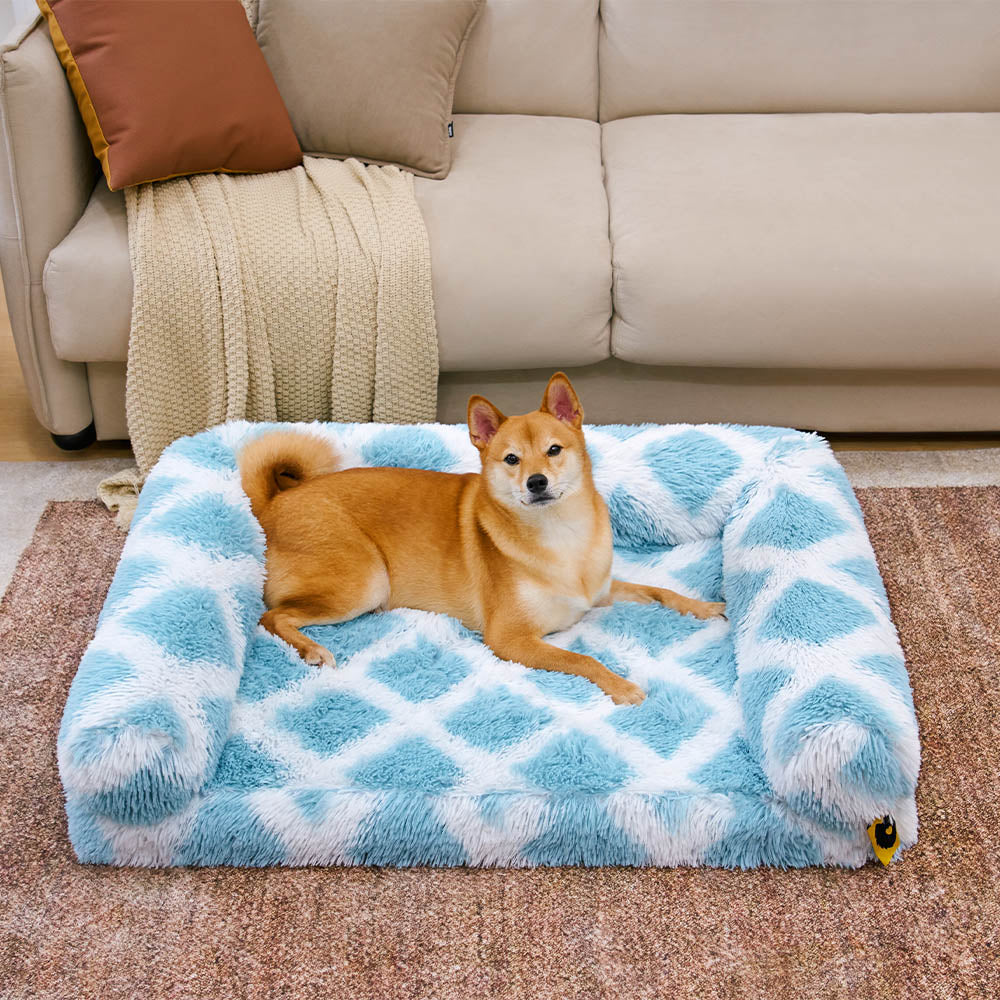 Sofa Écossais Bolster Orthopédique pour Chien | Fausse Fourrure, Chaud, Soutien Articulaire