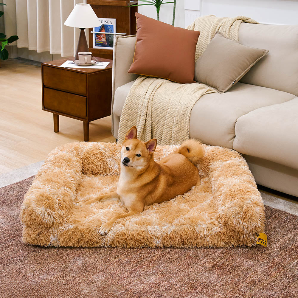 Sofa Écossais Bolster Orthopédique pour Chien | Fausse Fourrure, Chaud, Soutien Articulaire