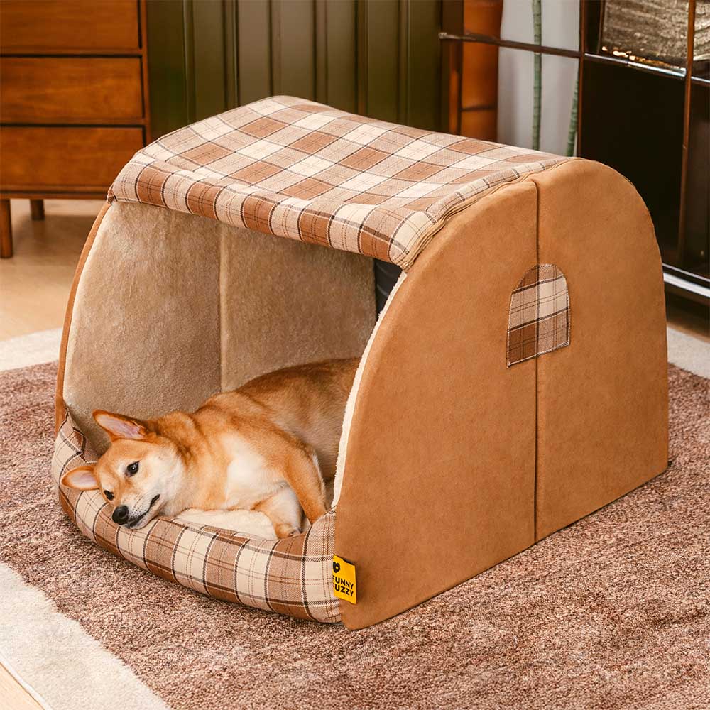 Cabane Écossaise Orthopédique pour Chien | Arche Rembourrée, Chaude, Lavable, Cocon Sécurisant