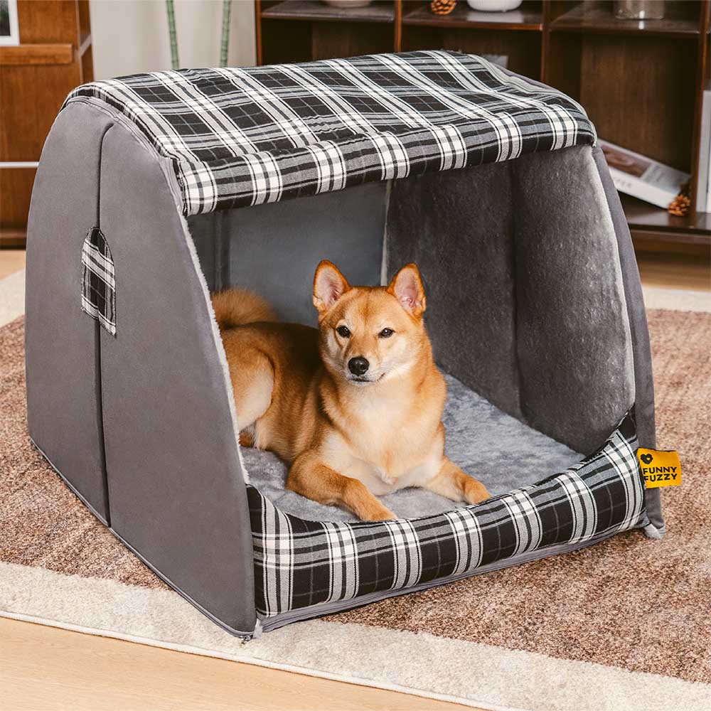 Cabane Écossaise Orthopédique pour Chien | Arche Rembourrée, Chaude, Lavable, Cocon Sécurisant