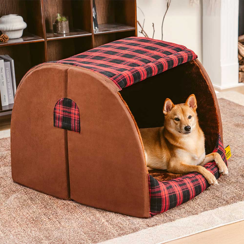 Cabane Écossaise Orthopédique pour Chien | Arche Rembourrée, Chaude, Lavable, Cocon Sécurisant