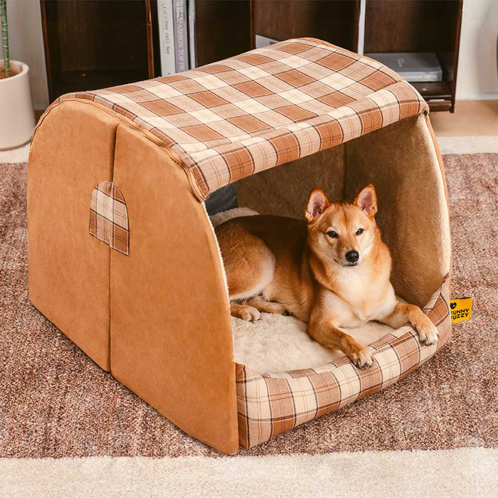 Cabane Écossaise Orthopédique pour Chien | Arche Rembourrée, Chaude, Lavable, Cocon Sécurisant